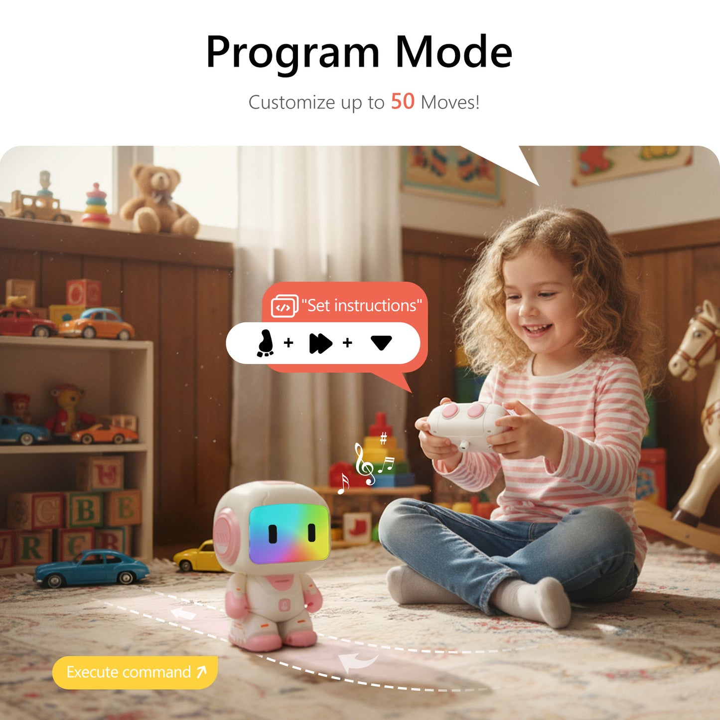 GILOBABY Programmable RC Robot Toy for Boys & Girls--Pink